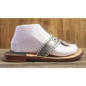 Palm Beach Leather Thong Flip Flops Women's Size 7 Silver Metallic